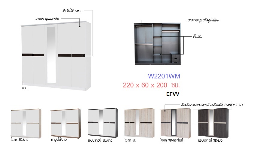 ตู้เสื้อผ้า 200 ซม. W2201WM