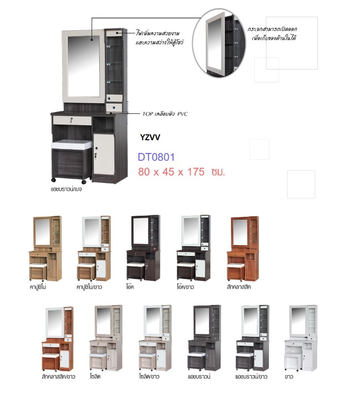 โต๊ะแป้ง 80 ซม. ประตูกระจกเปิด TOP PVC